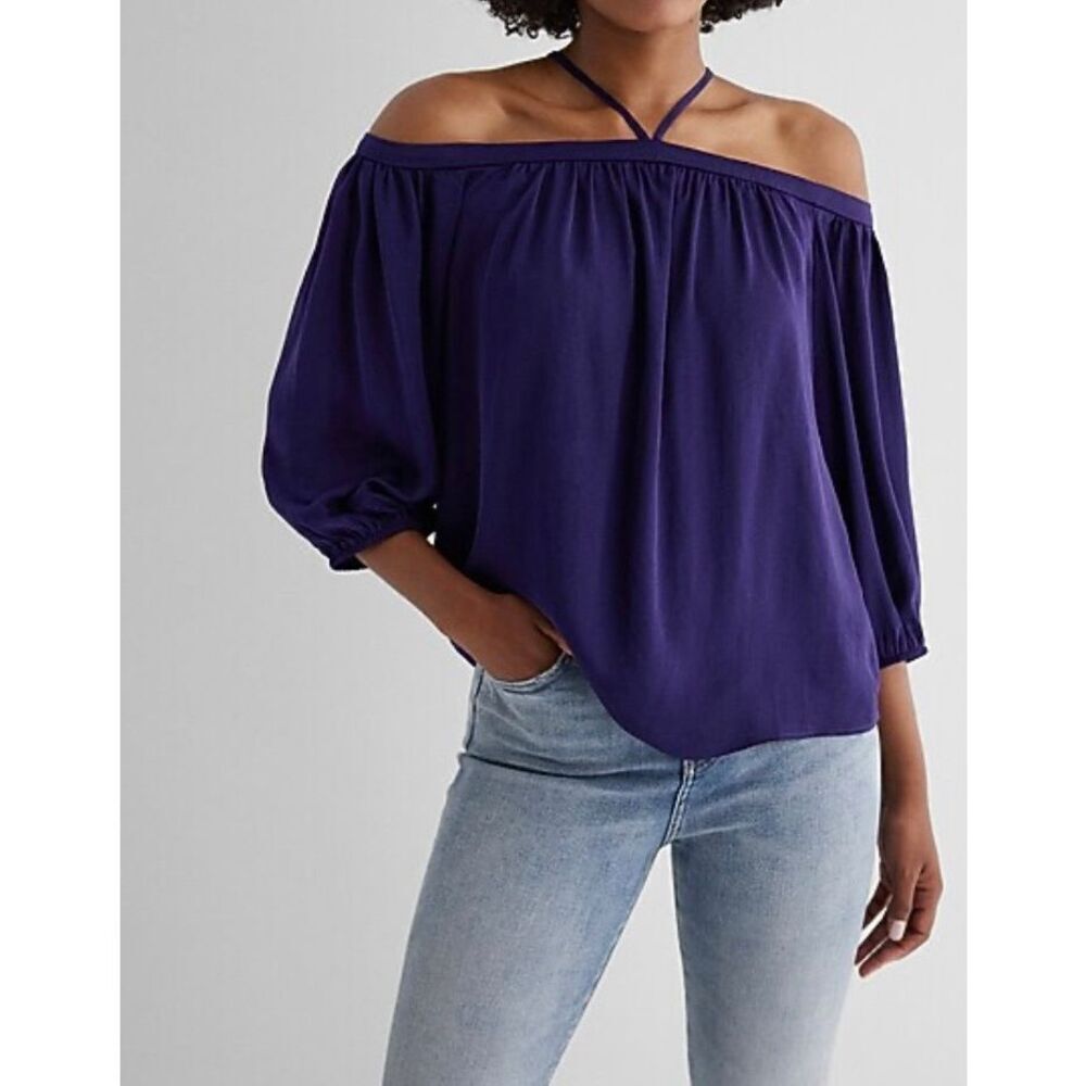 NWT express women’s burgundy, the shoulder halter long sleeve top S/XS
